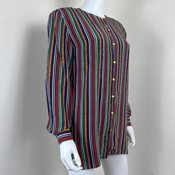 Vintage Vanranda Women Size S Silk Striped Tunic Blouse Button Up Retro Office - Picture 4 of 14